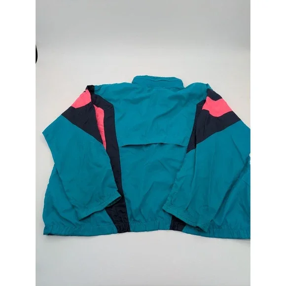 Vintage 80's Adidas 2XL Teal Navy Neon Pink‎ Color Block Track Jacket Football